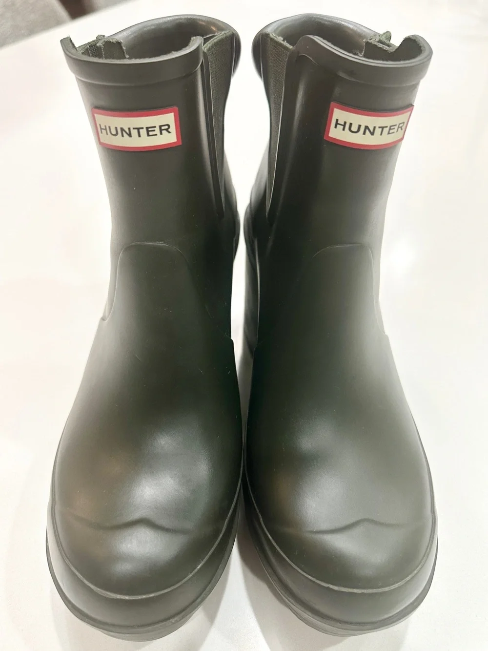 Hunter RARE Original Block Heel Chelsea Ankle Deep Olive Rain Boots Size 9